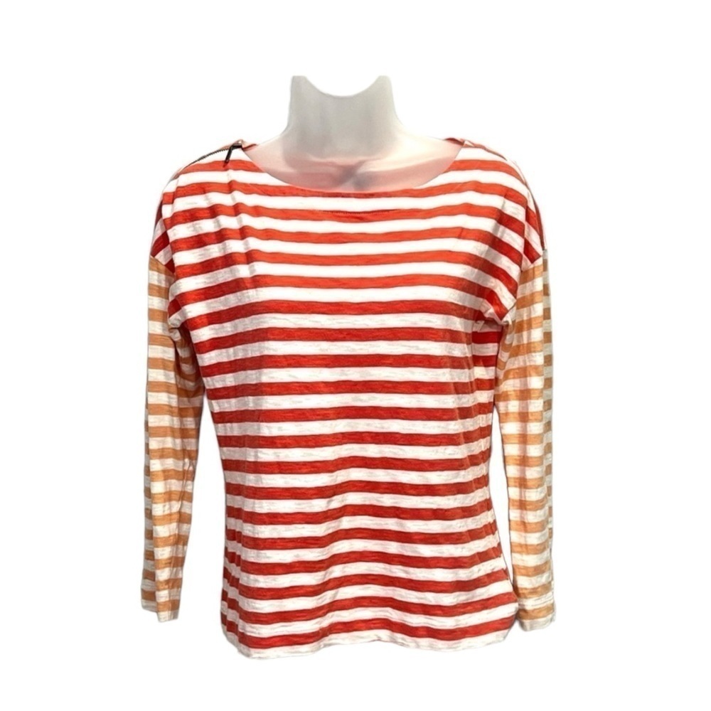 Talbots Womens Coral Multi Stripe Long Sleeve Cotton Top Size XS
